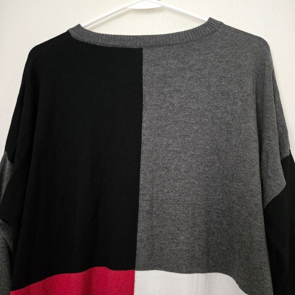 Planet by Lauren G Colorblock Pima Cotton Sweater - Gray Black Red OS - Picture 8 of 11